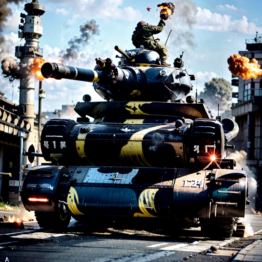 War tanks machine gun city destruction