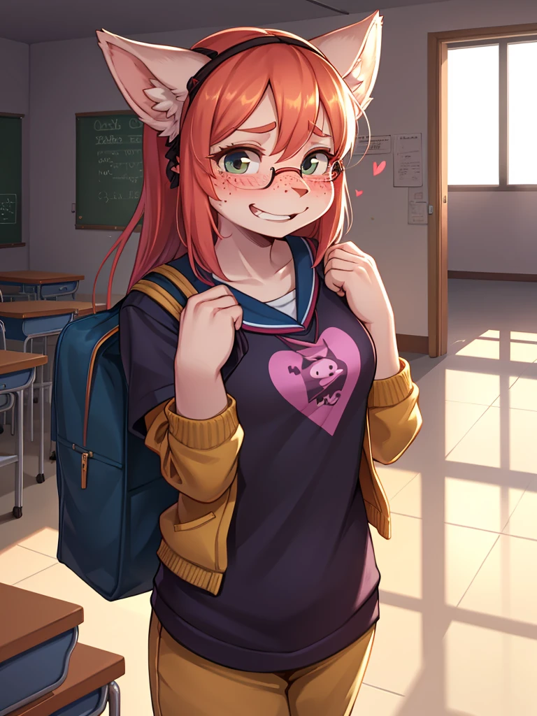 ugly face female , ugly loose body , (Freckles:0.9) , (clothed erotica) , Bad taste clothes , shy geek , school , You can touch it