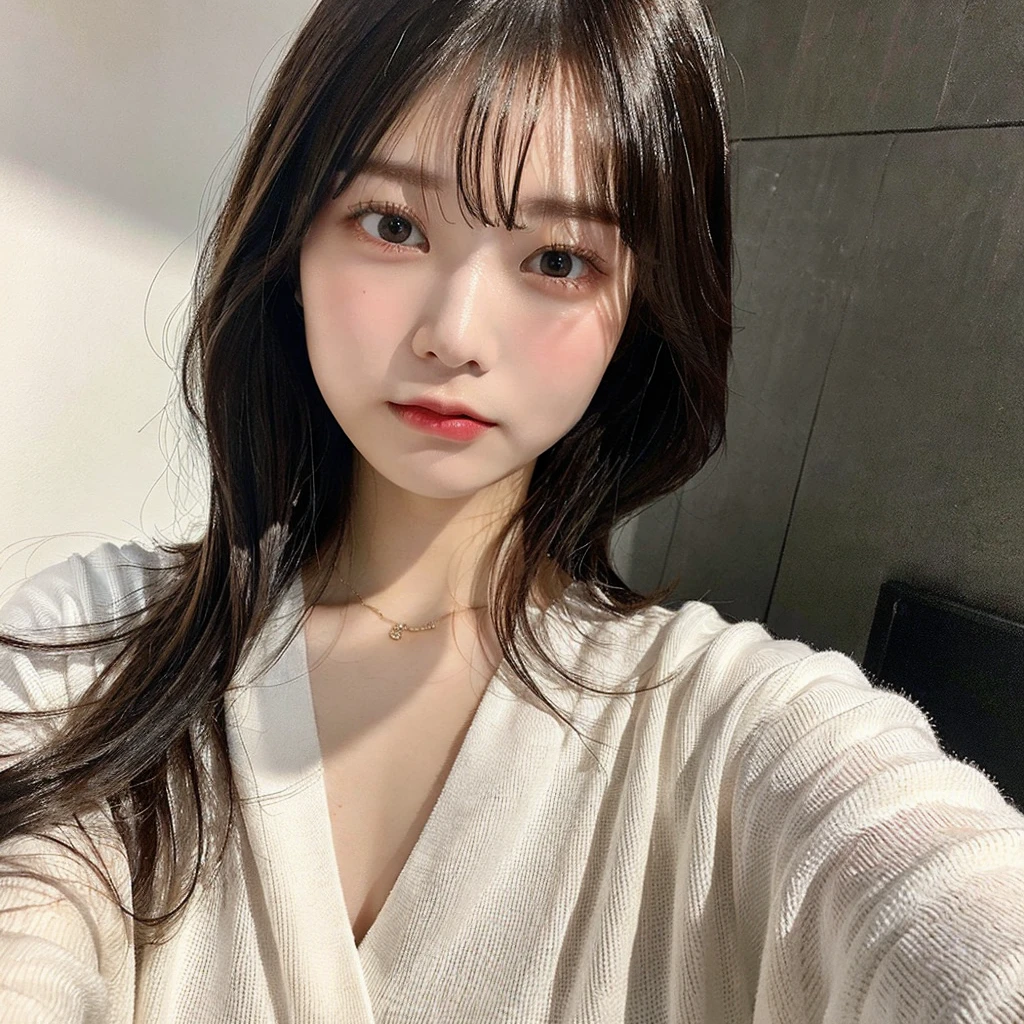Visual blockbuster on the theme of hairstyle, Chinese girl with short hair, fashionable clothing with light hair, Chinese girl looking frontally at the camera, without makeup highlighting the texture and pores of facial skin, full color picture, close up - white solid background