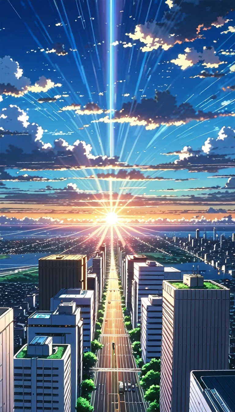 an iphone with an image of a city and the sun setting over it, watching the sun set. anime, anime. by makoto shinkai, hd anime cityscape, makoto shinkai. —h 2160, cosmic skies. by makoto shinkai, anime atmospheric, anime wallaper, by makoto shinkai, by Makoto Shinkai, beautiful anime scenery, makoto shinkai. high detail, ( ( makoto shinkai ) ), anime scenery, colorful anime movie background, anime movie background, anime background art, style of makoto shinkai, anime sky, beautiful anime artwork, anime background