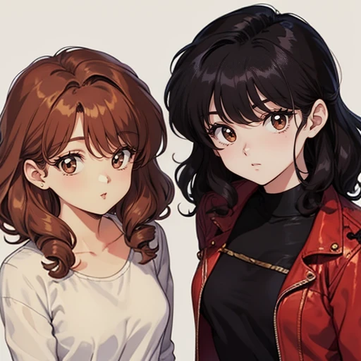 Hoshino Ai, illustration, Drawing, 2 characters, look at the viewer, pair, 1 white man, Brown hair, and 1 woman with red and curly hair, bronze, interaction,top quality, A high resolution.