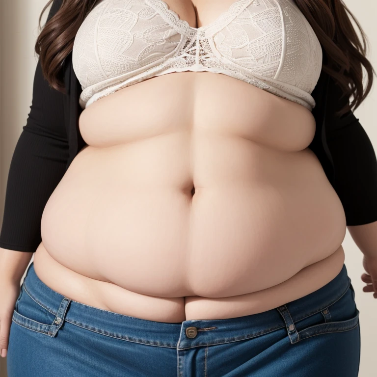 obese woman in top and pants reaching out, large round belly, thick and round belly, chubby woman, chubby belly, big belly, folds of abdominal flap, chubby, large belly, curvy woman, obese belly, portrait of a chubby woman, a chubby