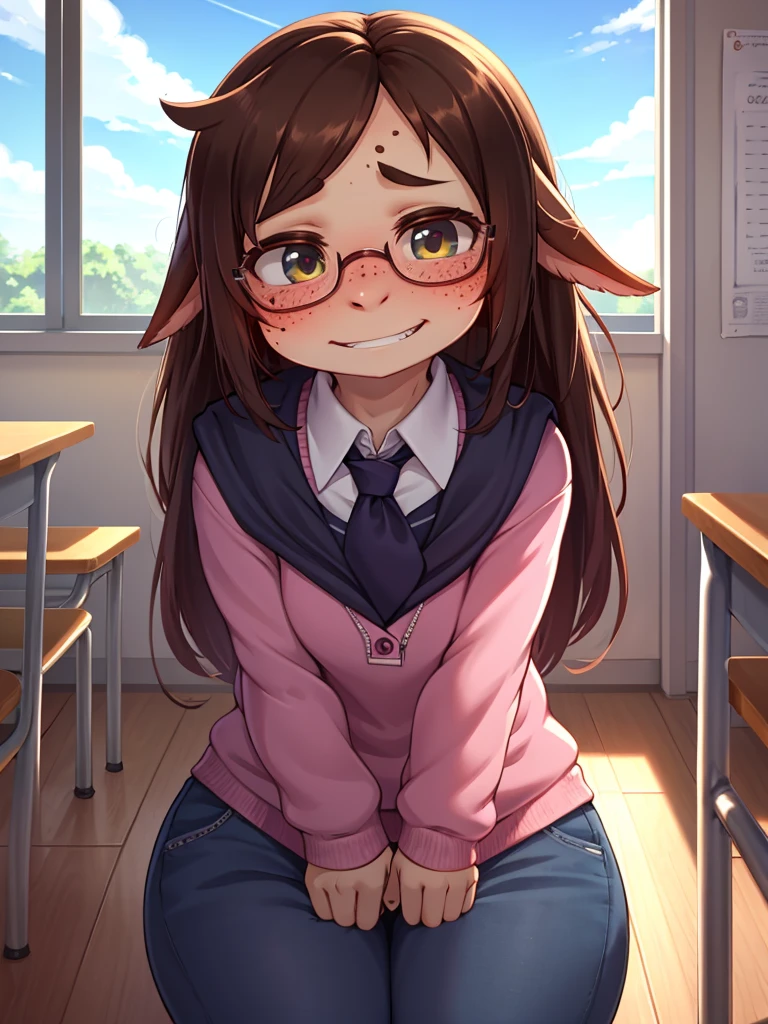 ugly face female , ugly loose body , (Freckles:0.9) , Romance , (clothed erotica) , Bad taste Fluttery clothes , shy geek , school , Mischievous , Sorry I hit you, it was so squishy and disgusting
