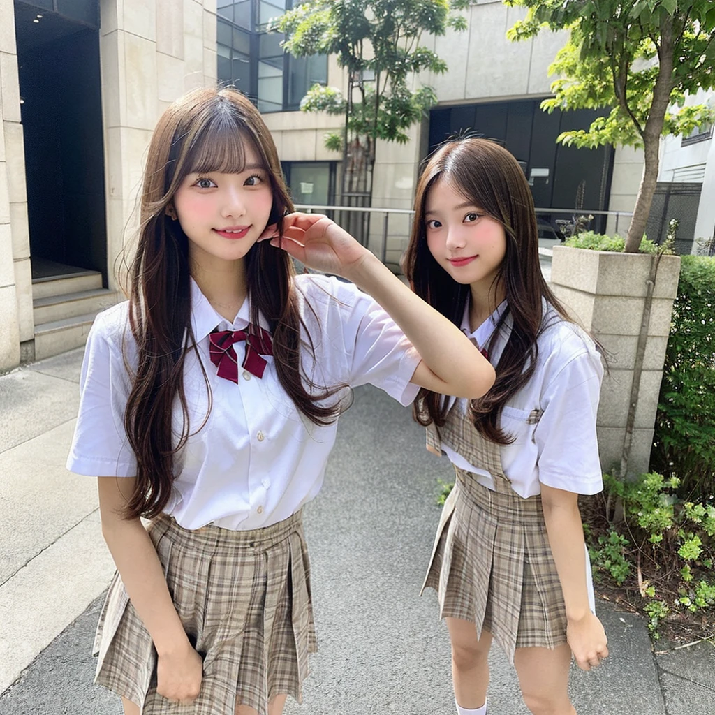 A full-body selfie photo of a pretty Japanese girl, posted on Snapchat in 2018, with smooth hair. She is wearing a summer uniform and standing from head to toe, capturing her entire figure.