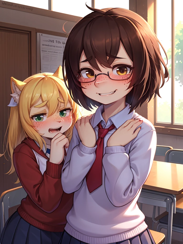 ugly face female , ugly loose body , (Freckles:0.9) , Romance , (sexual harassment:0.2) , dull Fluttery clothes , shy geek , school , Embarrassing things that girls can't say