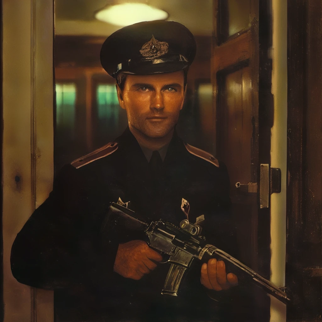 , rifles on the shoulder, guarding the door, office security, cinemascope, moody, epic, gorgeous, film grain, grainy, 1939 год, вторая мировая война