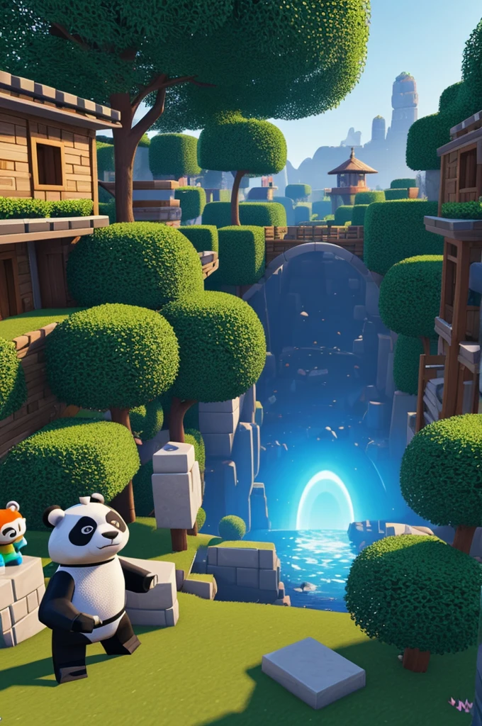 gfx roblox d un personnage avec des cheveux long et un sweat panda paysage tres lumineux forme roblox