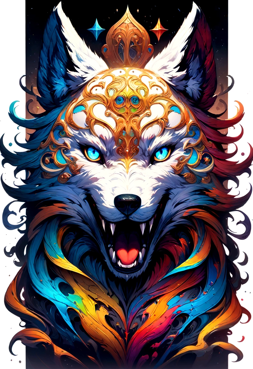 Splash art, a wolf head, ((white background)), piercing eyes, epic Instagram, artstation, splash style of colorful paint, contour, hyperdetailed intricately detailed , unreal engine, fantastical, intricate detail, splash screen, complementary colors, fantasy concept art, 8k resolution, deviantart masterpiece, oil painting, heavy strokes, paint dripping, splash arts