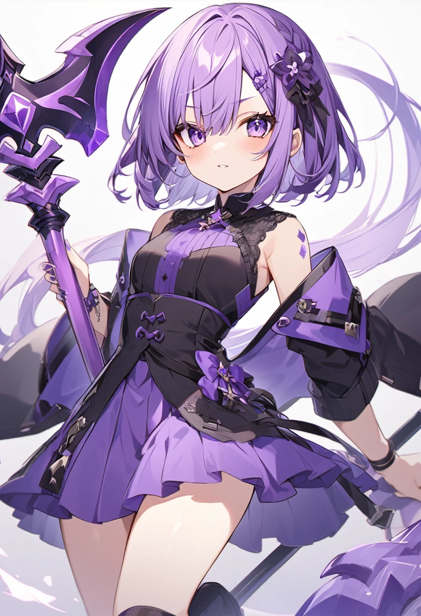 Keito。Purple Eyes。Purple Hair。Purple big axe。Amethyst hair accessory