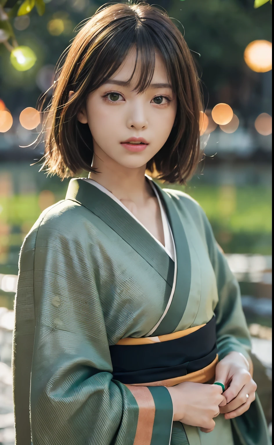 Cute 21 year old Japanese、Ultra-detailed face、An eye for detail、double eyelid、Beautiful thin nose、Sharp Focus:1.2、Beauty:1.4、(Light brown hair、short hair、Highest quality、illumination、Impressive、Ultra-high resolution、(Photorealistic:1.4)、Cute spring clothes、(Color Kimono:1.4),
BREAK
(River:1.3),(Outdoors:1.4),(midnight:1.4),(total darkness:1.5),(Very small green light:1.6),
(Numerous very small green lights floating in the sky:1.5),