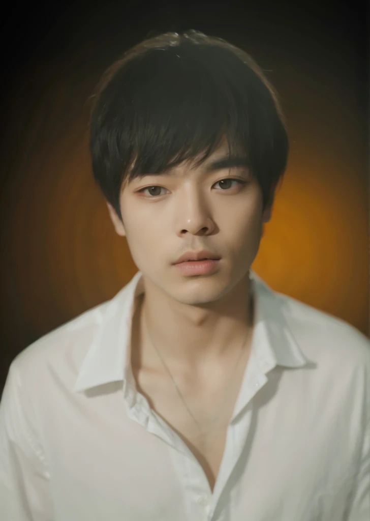 A man wearing a white shirt, detailed portrait, beautiful detailed eyes, beautiful detailed lips, extremely detailed face, longeyelashes, serious expression, realistic,photorealistic,photo-realistic:1.37, best quality,4k,8k,highres,masterpiece:1.2,ultra-detailed,vivid colors,studio lighting,physically-based rendering,professional