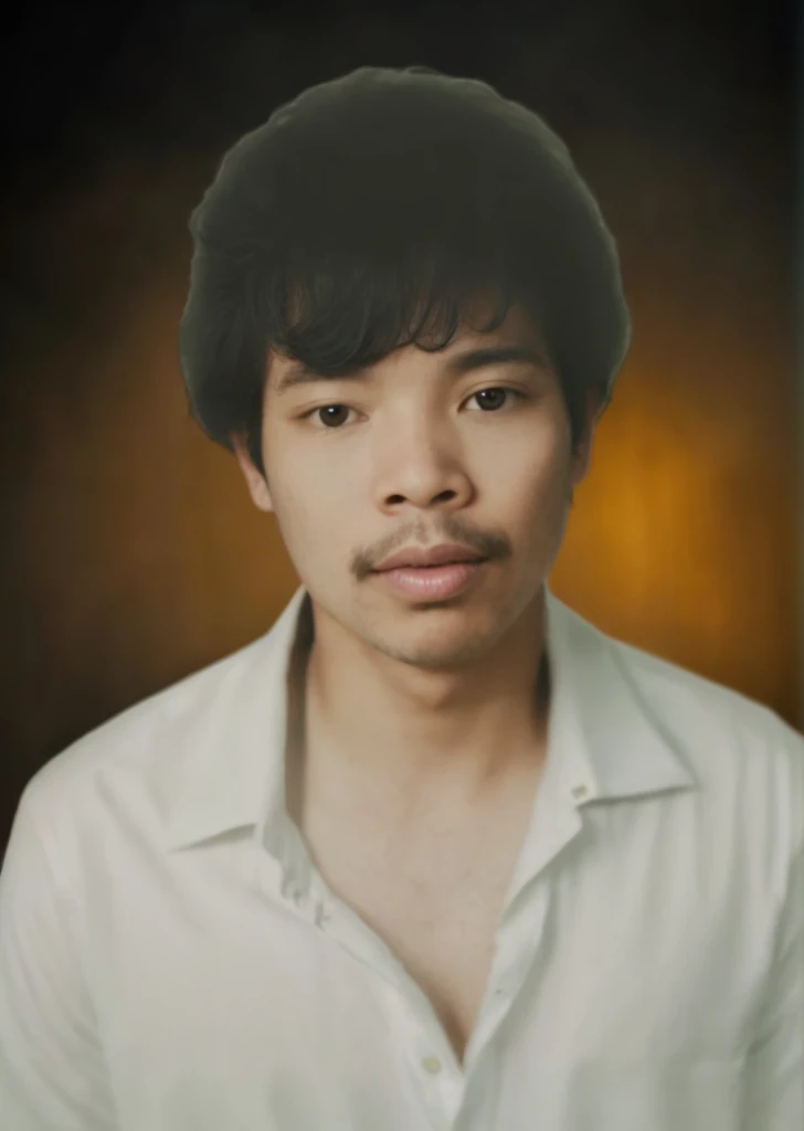 Potrait a man with slightly curly hair wearing a white shirt