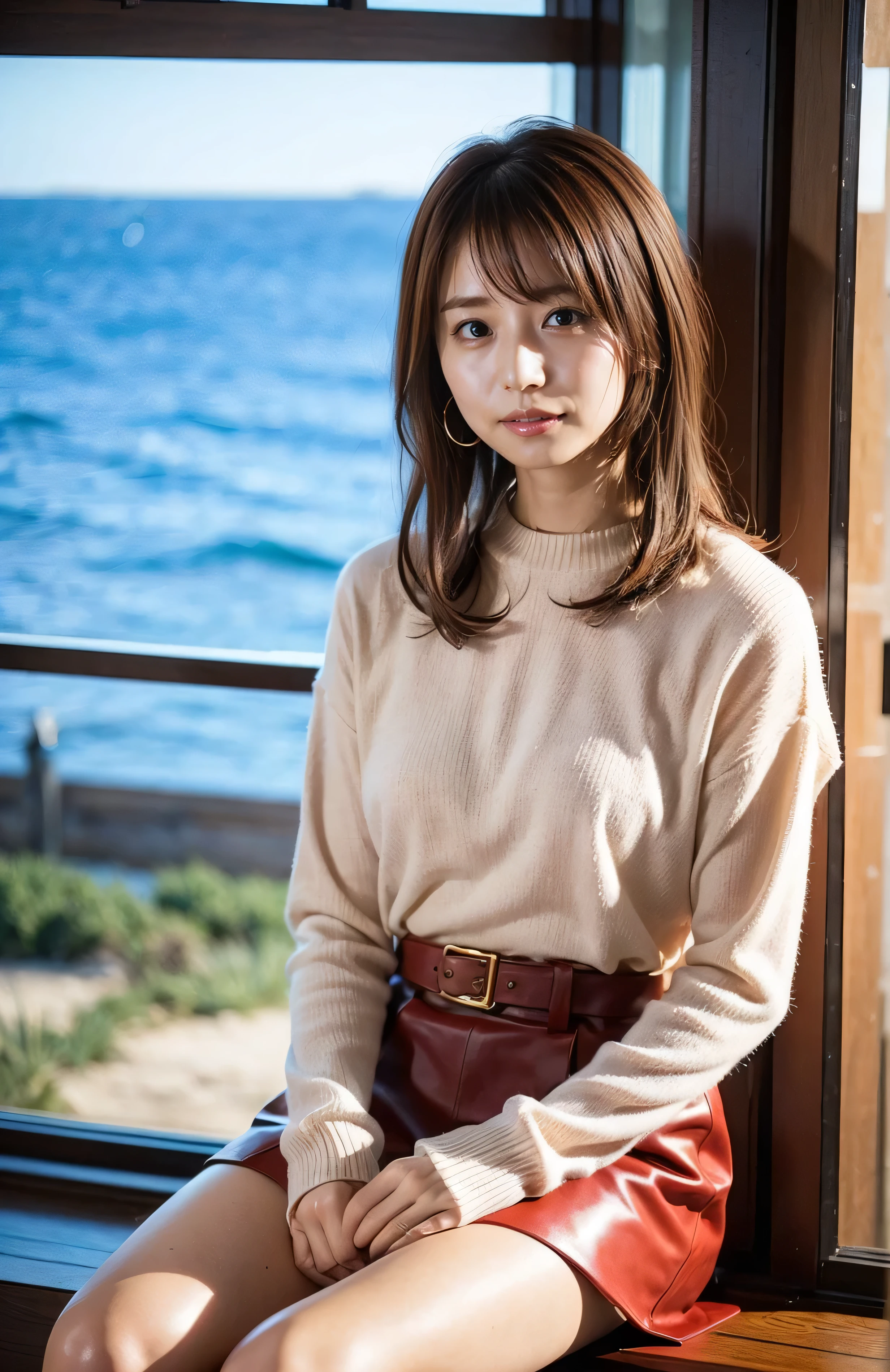 The sky turns red、Wet white t-shirt and jeans、、Light brown hair、Elegant hairstyle、Blue Eyed Woman、A woman with a cute upward gaze、When the sky gets dark、The sky turns red as the sun sets、Tight clothing that shows your body lines、、Elegant summer knitwear、Elegant summer sweater、Leather Belt、Short skirt、Dress elegantly着こなす、Luxury Bagedium Shorthair:1.4))、The sun shines on her、Light brown hair、Light brown hair、The sky was dyed red、There are clouds、private's cute、Her ample breasts are obvious even through her clothes..、The shining sun is so beautiful、Dusk is approaching、Lens flare、You can see the sunset、((Sunlight reflecting off the ocean、Ocean View、The sun shines on the ocean、'beautiful.、Small earrings、private'evening、Birds are also flying、、Brown Hair Color、Tying up hair、The woman is on the right:1.4))、Luxury Leather Belts、Shiny clothes、Light beige hair color、Background Blur、Braid only the front hair、Light brown hair、{{Cowgirl Shot}}、((Close-up shot from the waist up、Ample breasts:1.4))、Smile、Silk clothing、Ample breasts that can be seen even through clothes、Braid only the front hair、Cowboy Shot、Gorgeous white collared silk shirt and brown skirt、Dress elegantly、Luxury Bags、A lovely smile、((Ample breasts))、Full body photo、ring、Short skirt、Tuck your hair behind one ear、Silver Necklace、smile、 Elegant ponytail、Caustics、Highly detailed photos、Very beautiful and ideal short hair、Super no makeup、(8K、RAW Photos、Highest quality、masterpiece:1.2)、(Realistic、Realistic)、1 Girl、((Medium Short Hair、Looking into the camera:1.4))、Hair blowing in the wind