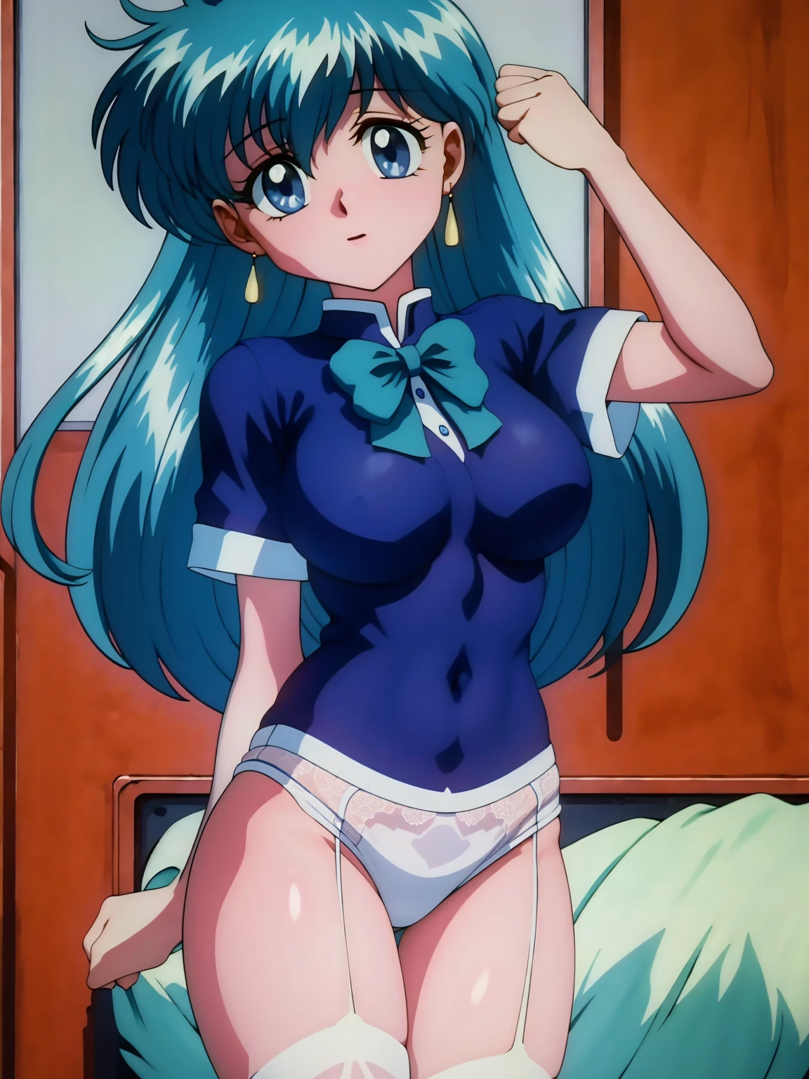 (masterpiece, Highest quality:1.2), Tiangong Gui ,1 girl, Lonely,Subtle blue hair color, White panties, Panty shot