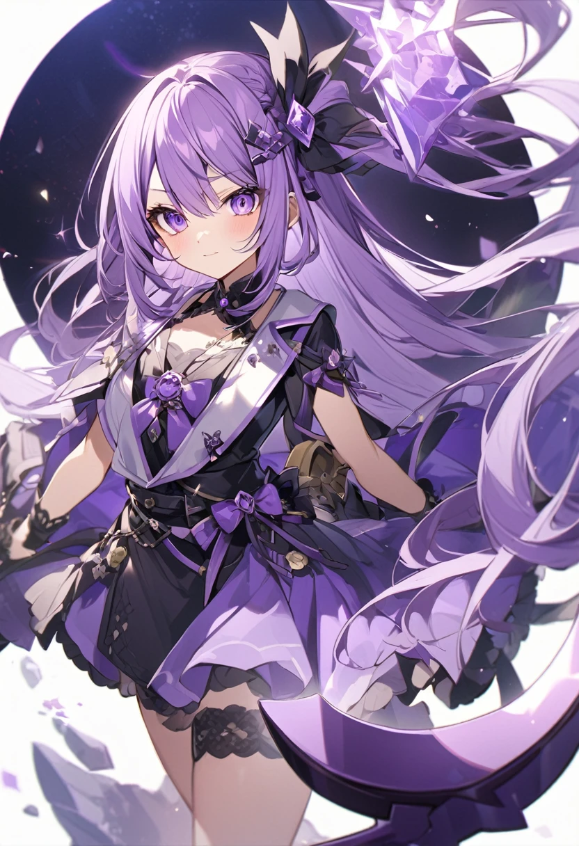 Keito。Purple Eyes。Purple Hair。Purple big axe。Amethyst hair accessory
