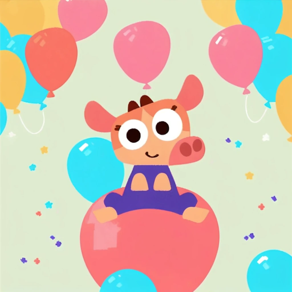 Score_9, score_8_up, score_7_up, score_6_up, score_5_up, sitting on a balloon, Cowy, solo focus, lineless, cute,