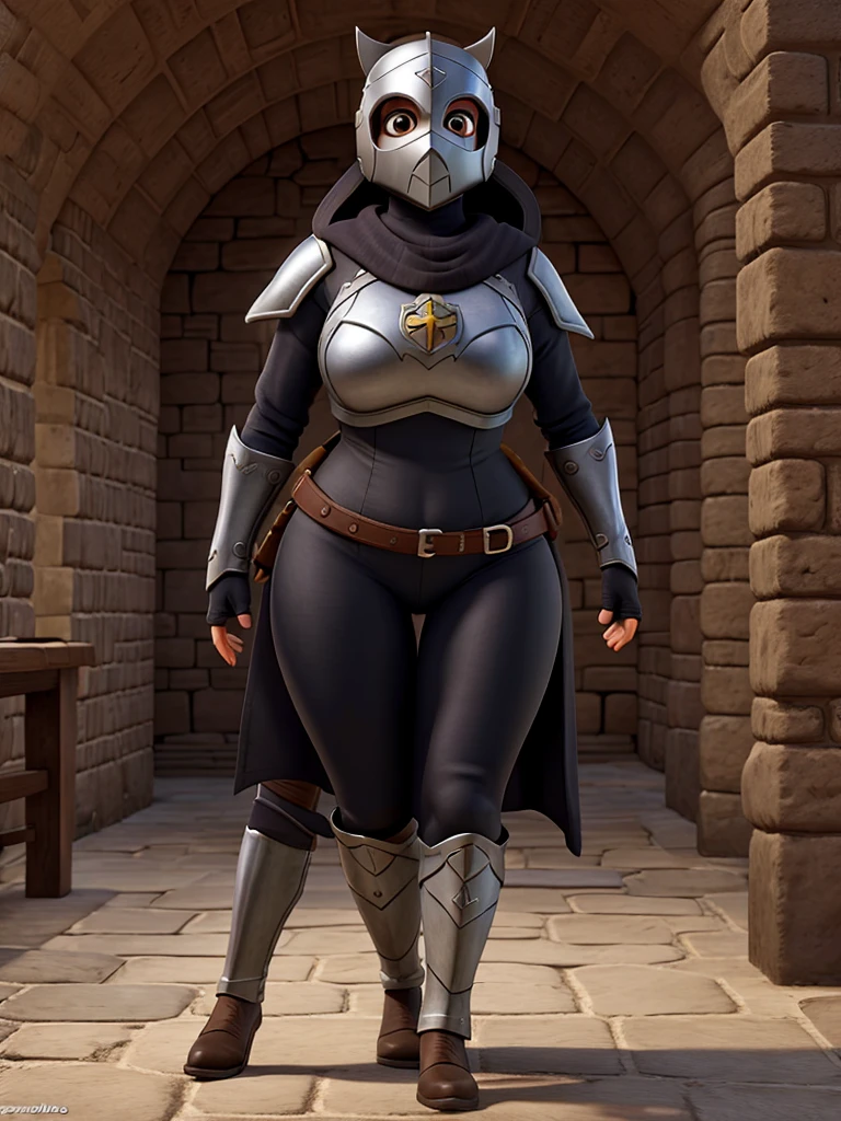 rpg character corpo inteiro, roupa medieval, armadura, woman, one woman, alone, sexy woman, curvy body, black hair, no helmet, big ass