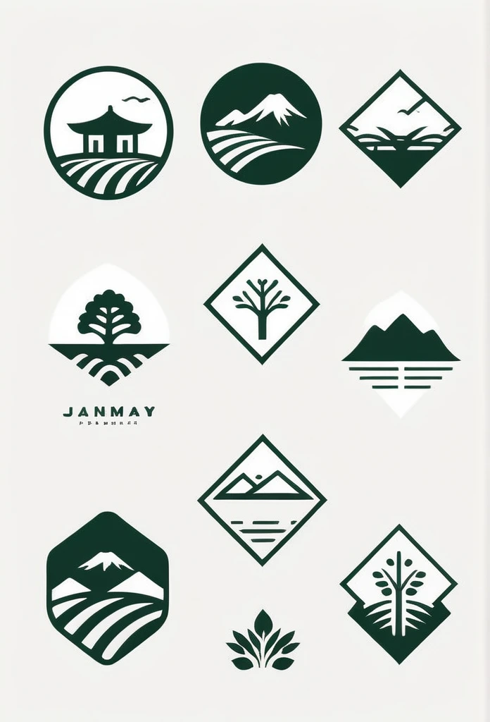 Logos of fashionable Japanese farms and landscaping companies
Pretty cool
chic and modern design
monotone
with greenery

The background is white