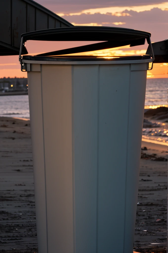 Pictures of a trash can at sunset