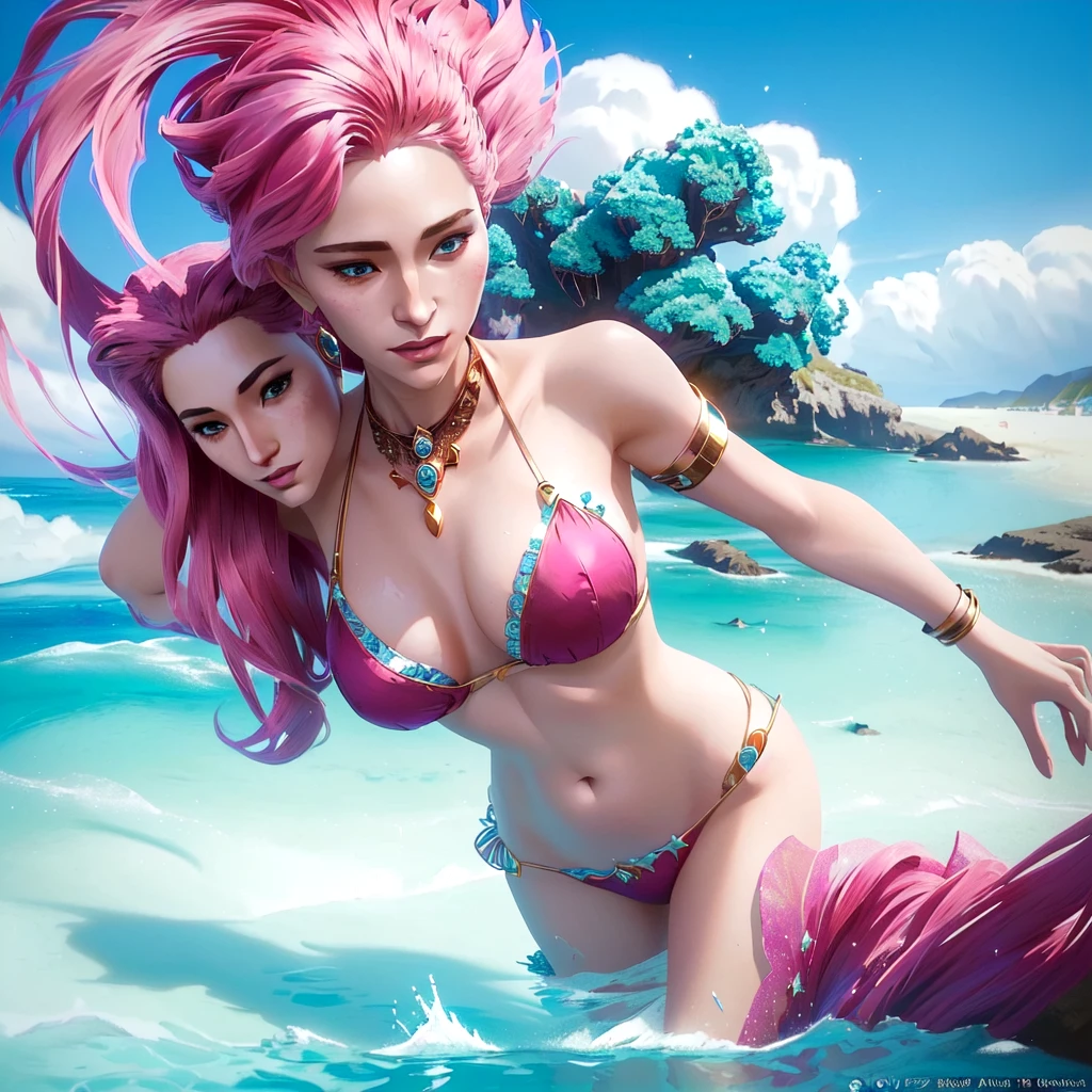 Woman in bikini and crown standing on the beach, Beautiful Fantasy Empress, Detailed fantasy art, ((Beautiful Fantasy Empress)), beautiful fantasy art, Detailed fantasy digital art, Fantasy art style, 2. 5 d cgi Fantasy anime artwork, Fantasy anime artwork, 4k fantasy art, Carol is behind, uh.., IG model | Argerm