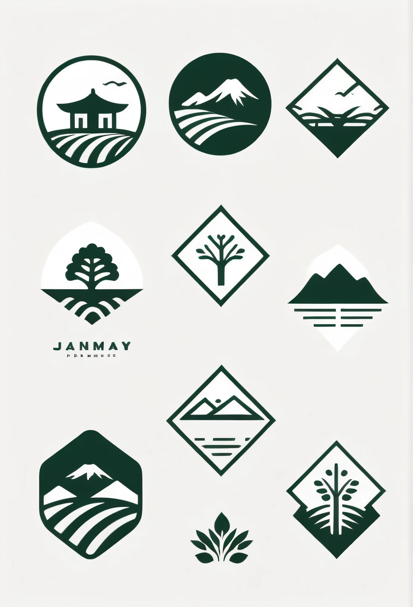 Logos of fashionable Japanese farms and landscaping companies
Pretty cool
chic and modern design
monotone
with greenery
The background is white