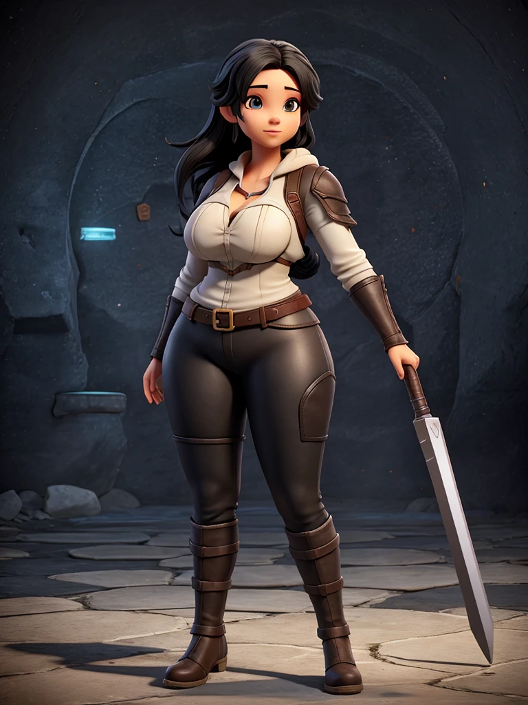 RPG character full body, woman, one woman, alone, sexy woman, curvy body, black hair, no helmet, big ass