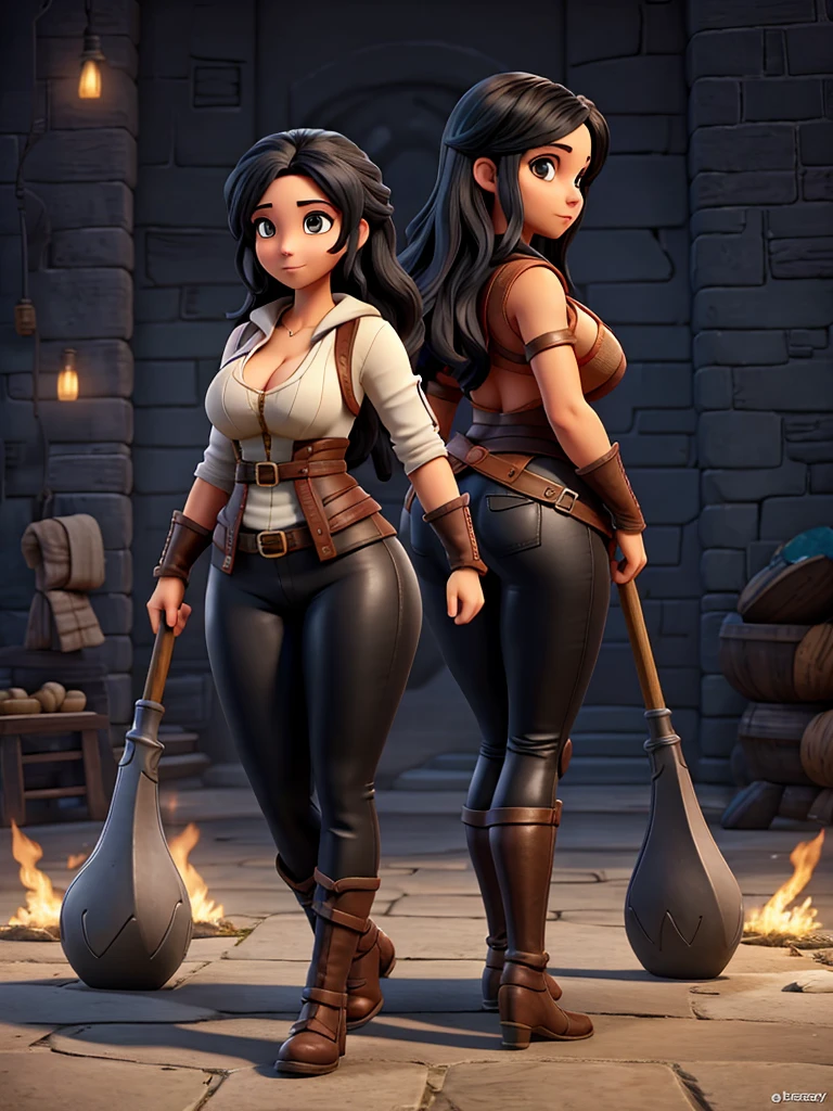 RPG character full body, woman, one woman, alone, sexy woman, curvy body, black hair, no helmet, big ass