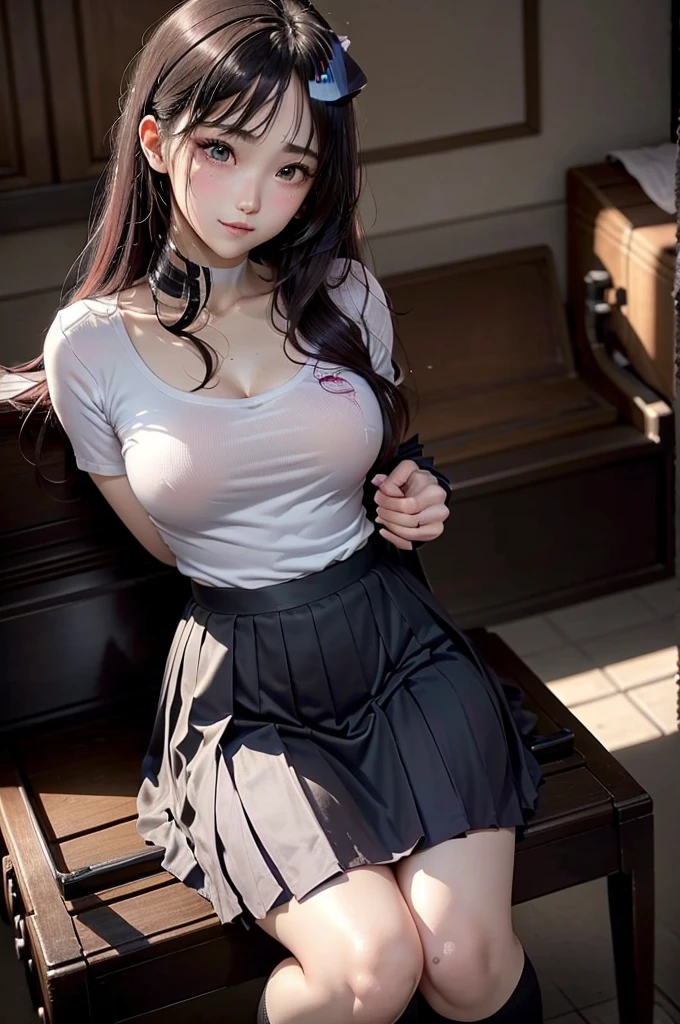 High School Girl Blazer、 uniform、Red checked skirt、JK Style、Jacket、smile、Knee-high socks、Thigh-high socks、pantyhose、Great beauty、So cute、Malaise、Rare beauty、Twin tail hair、Black dark eyeshadow、sad、Good skin radiance、Straightening iron for long hair、Dark Gothic Makeup、暗いsmile、The beauty of fragrance、Stained Glass Background、masterpiece、Highest quality、See 5 books、Sweat glistening on my chest、Sweat glistening on the face、Small breast size、濃いPink Hair、Age: 22、Slightly slim、Playing the piano、sit and play an instrument、Piano available、Mysterious look、Sad look、Pink Hair、mysterious gothic church、enchanting castle、Sweating profusely all over the body、Lots of sweat on thighs and light、Shiny thighs、There is a lot of sweat glistening on my thighs、Copious sweat glistens on the thighs、Sweating profusely、Gal、Small breasts、The Face of Japan、black bikini swimwear、Captivating look、The thighs are a little thin、Above-the-knee skirt、