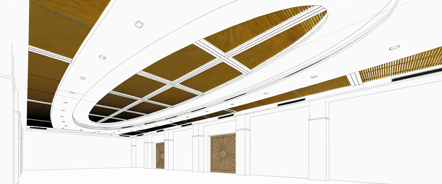 Interior, hall, wood bar & gypsum board ceilling, warn lighting