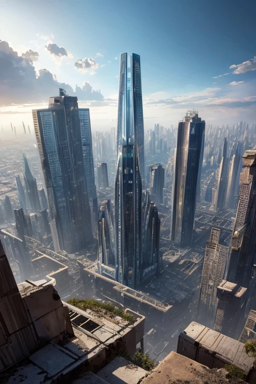 Highest quality、A ruined futuristic city、dim、Surrealism