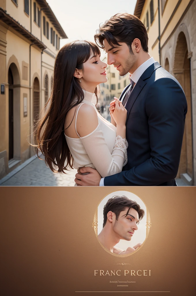 Create a design cover for a romance book in Florence Italy