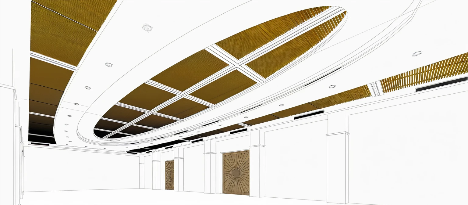 Interior, hall, wood bar & gypsum board ceilling, warn lighting