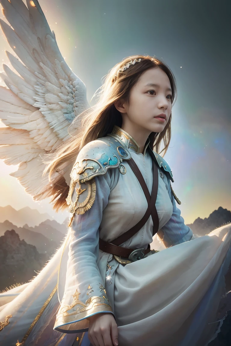 The Horde of Female Celestial Angels Descending from the Sky, realistic epic, soft cinematic portrait, Adobe Lightroom, Photo Lab, highly detailed, faded, (neutral colors: 1.2), (HDR: 1.4), (soft colors:1.2), hyperdetailed, (Artstation:1.4), cinematic, warm lights, dramatic light, (intricate details:1.1), complex background, (Rutkowski:0.66), (blue and orange:0.4)