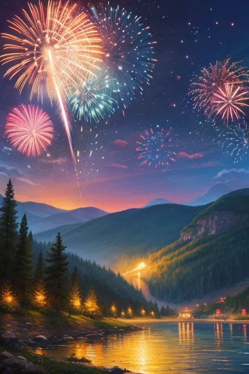 Highest quality、Landscape painting、firework