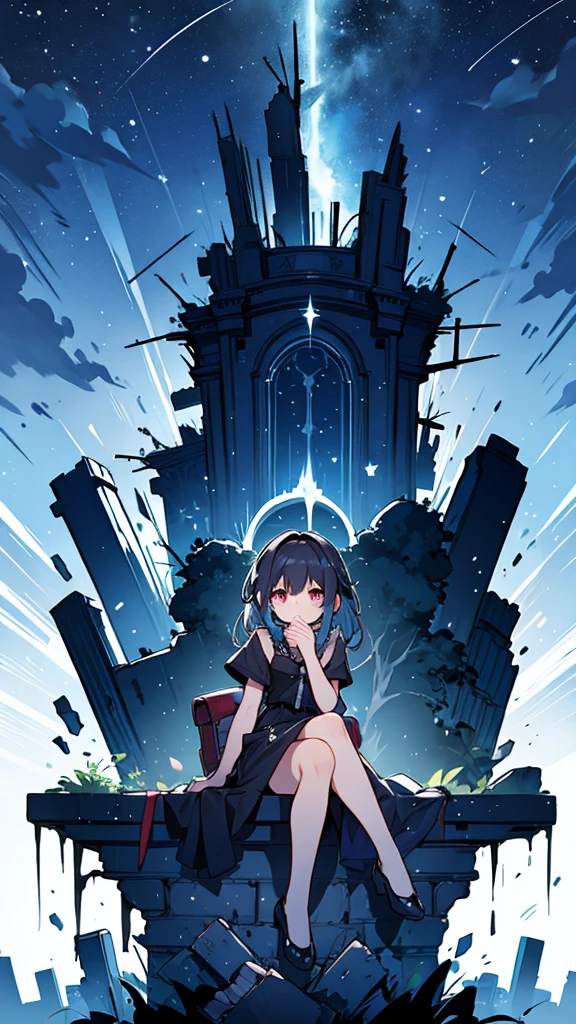 Night Sky、ruins、Sitting、Larger background、