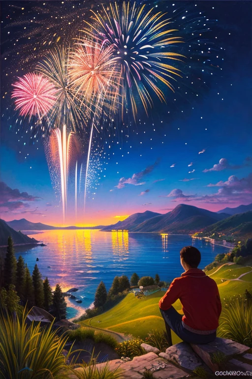 Highest quality、Landscape painting、firework