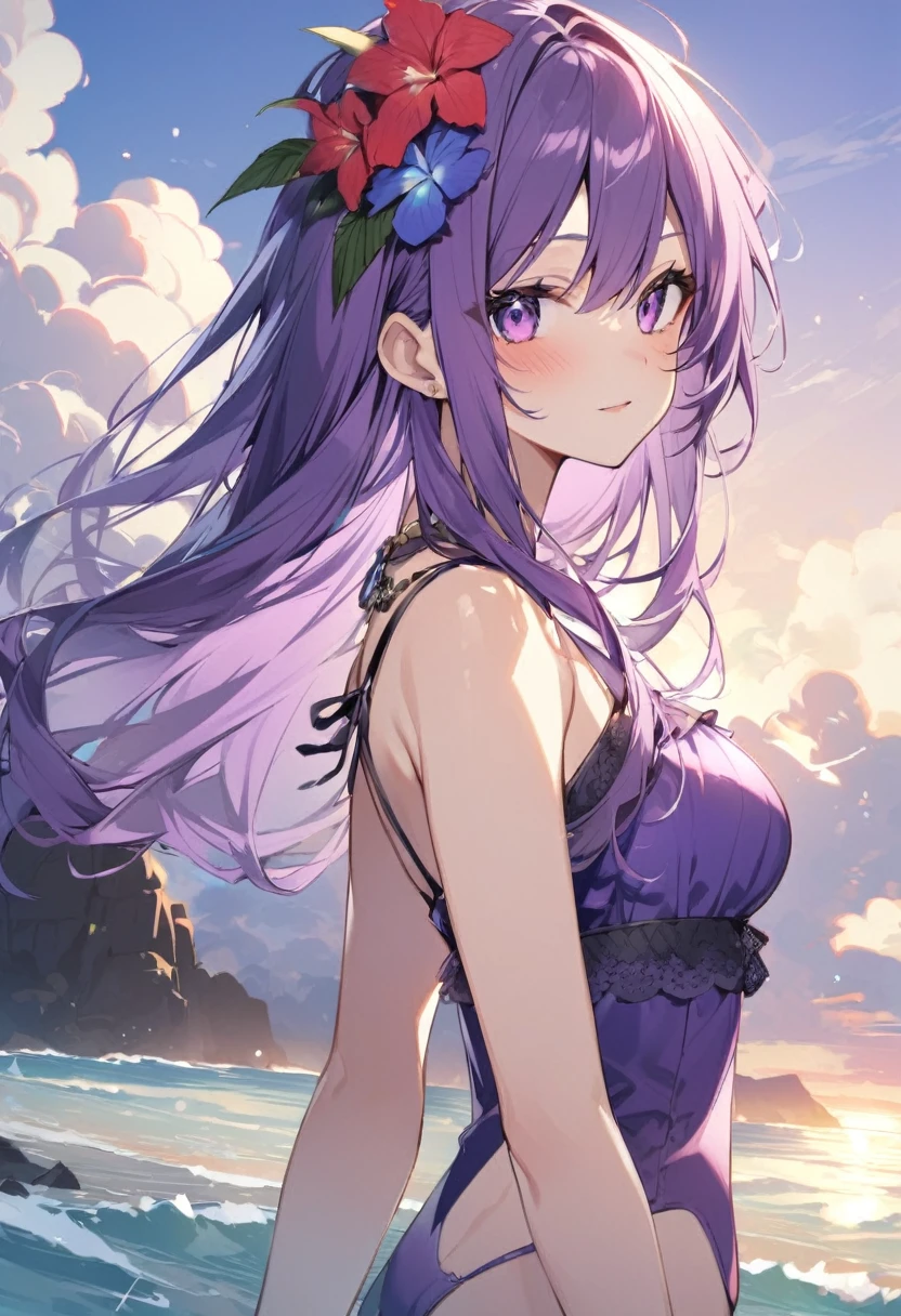 Keito。Purple Eyes。Purple Hair。Purple Swimsuit。Hawaii