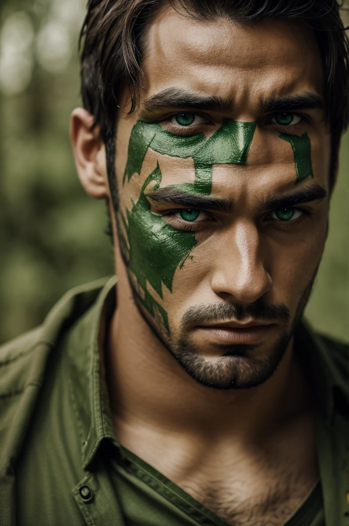A man with green eyes and bruised face
