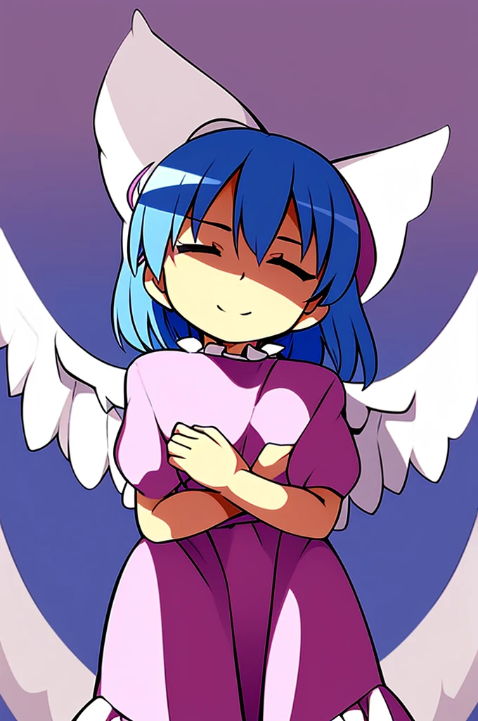 masterpiece, best quality, 1girl, , , 10 years old, medium blue hair, hair flaps, pink ribbon on head, well-formed face, blue eyes, angel girl, white blouse, puffy short sleeves, red ribbon, angel wings, long white skirt, red shoes, frills, ribbon head, from behind, to lift up one’s skirt, cowboy shot, from front, standing , raise one leg, crossed arms, arms up behind, arms behind back, hand between legs, put hands hip, one hand on hip, forward hands, arms raised in the air, punch hands, peace sign, waving, put up index finger, sit, lie down, closed eyes, lie face down, looking back, put one hand chest, leaning forward, cleavage, close up, horizontally outstretched arms, horizontally outstretched legs, front view, front face