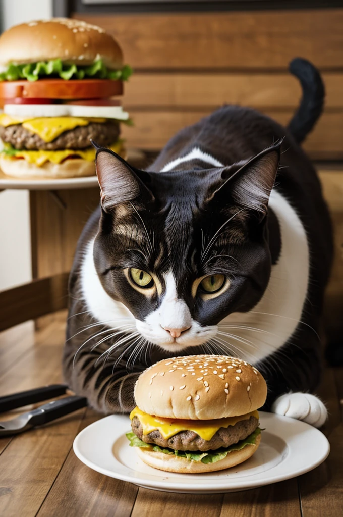 make a cat eating hamburger
