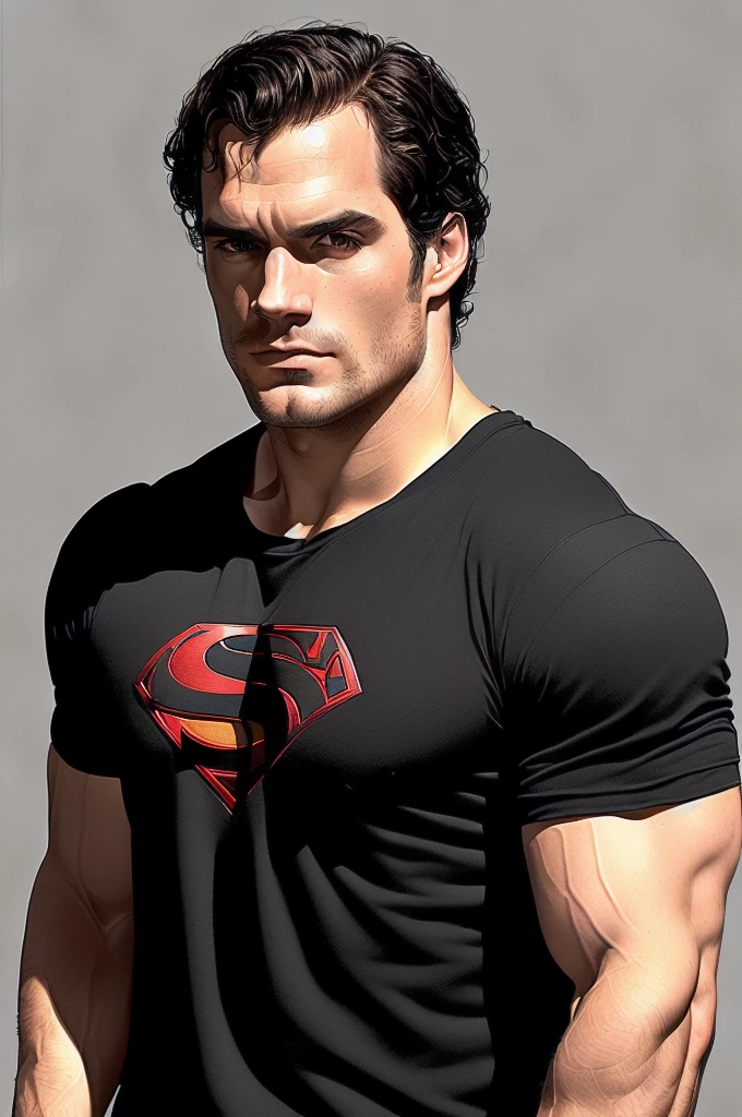 Portrait of a Henry Cavill by Greg Rutkowski, wearing black t-shirt, highly detailed portrait, digital painting, artstation, concept art, smooth, sharp foccus ilustration, Artstation HQ.