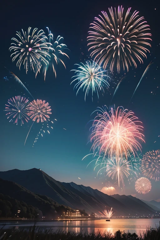 Highest quality、Landscape painting、firework