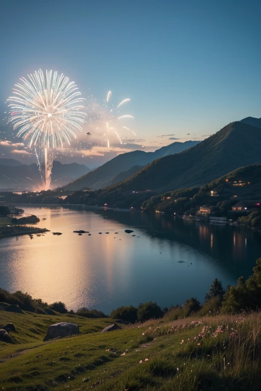 Highest quality、Landscape painting、firework