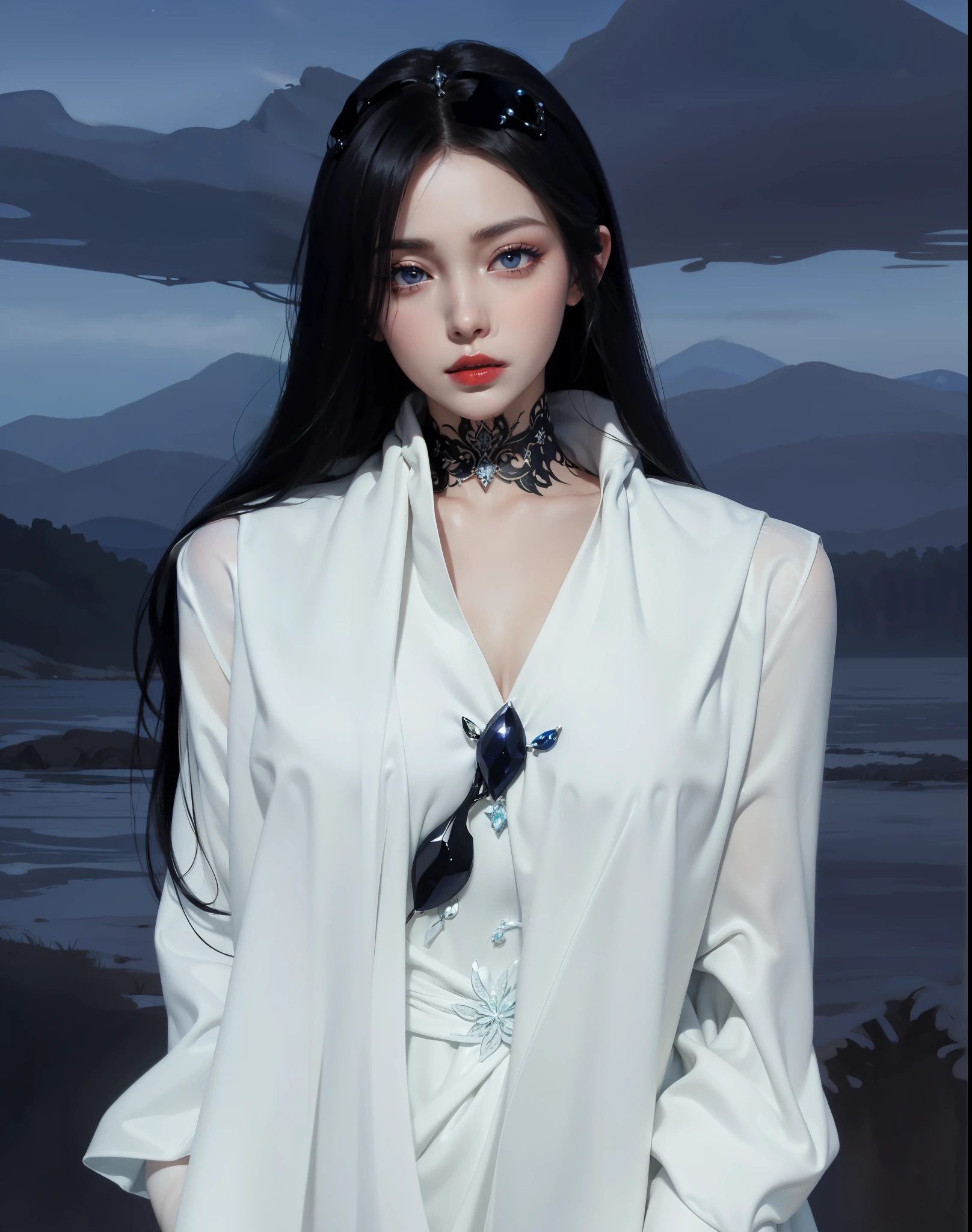 Royal sisters,Exquisite eyes,Frozen queen,Put the crown on your head,Detailed facial expressions body,tall and big,Glamorous characters,Leg length,4K,HD,The look,White translucent lace,白皙Full figure,Little cherry mouth,Beautiful and lovely,Full figure,Glossy Gel Coat,Vampire Queen in luxurious gown,Have a tattoo(Intricate tattoo designs),The tattoo is very three-dimensional,Ice Princess,Rich facial details,Eyes are blue(Pupils as deep as the starry sky),Gorgeous silk(Silky reflective),Wear dark red lipstick,Greek goddess,