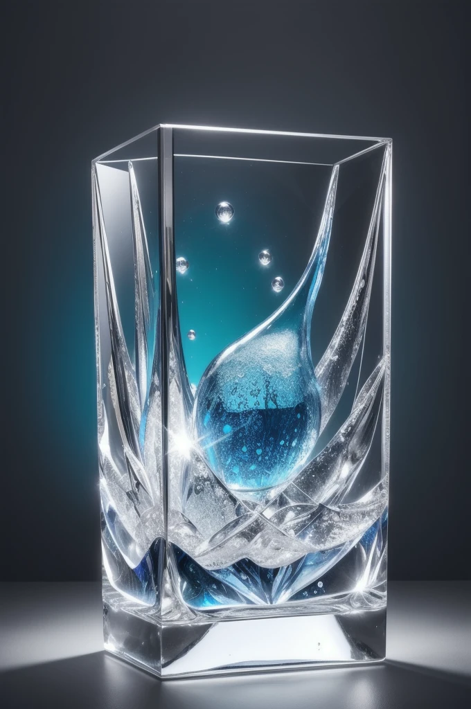 Ice sculpture in flower shape, in the water, bright background, studio lighting,romantic style, glass-like sculptures, frozen movement，high details,expensive style,pop style, high details white and silver tone
