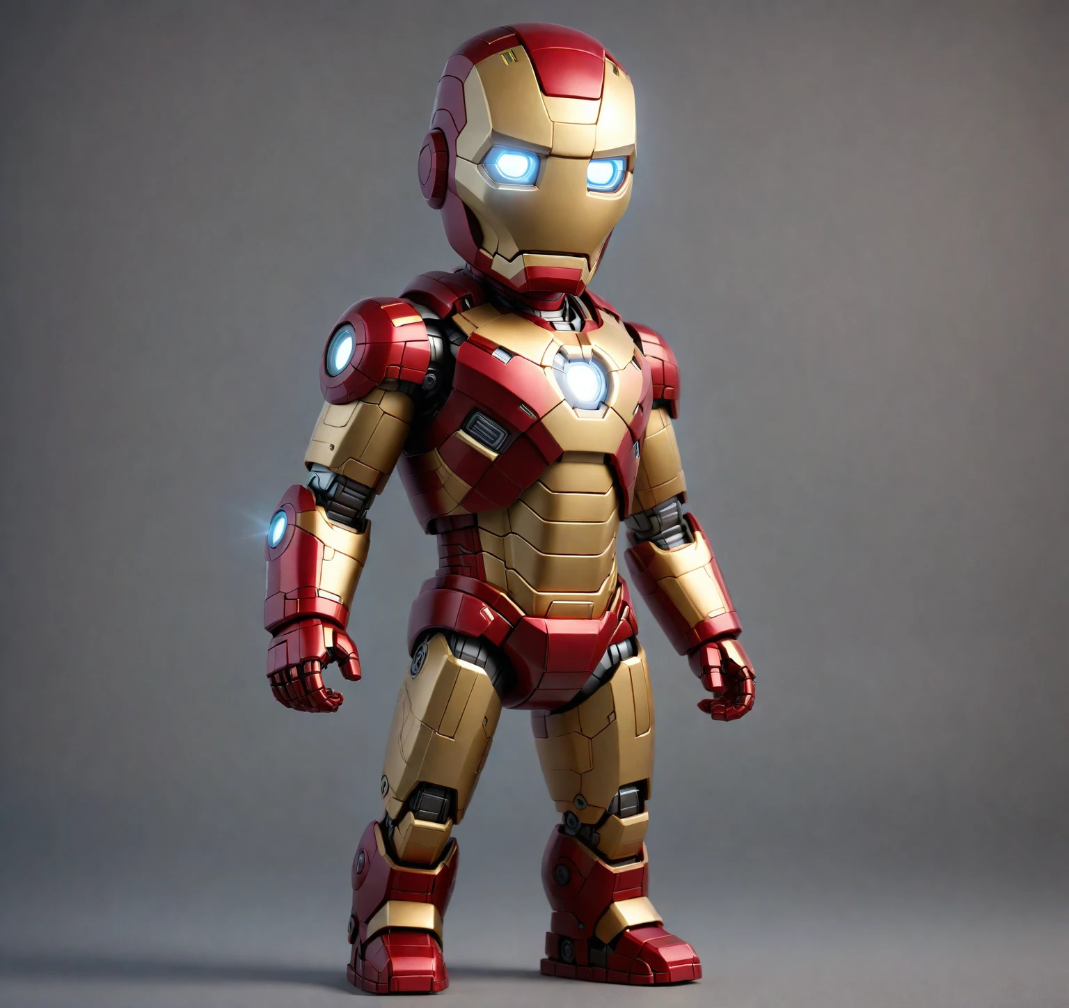 a close up of a toy iron Man with a light on, like iron Man, 3d children robot, iron Man, minion iron Man, superior iron Man, iron Man, High-quality CG rendering, Arnold Maya Rendering, high detail iconic character, tintoy character design robot, Cartoon Rendering Keyshot, 3D character rendering, 3D Rendering Character Art 8k, Very detailed,ral-3dcubes