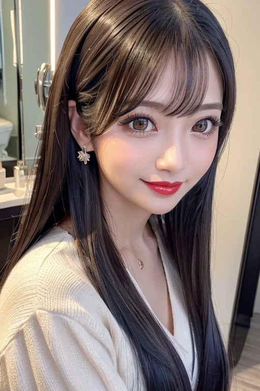 (((A real beauty))), RAW Photos, Black Hair、folder、Round eyes、False eyelashes、Straight Hair, Wavy Hair、correct、Crimson lipstick、Striped Hair、Brown Hair、Blue Hair、(Gradient Hair)、Asymmetrical Hair、Hair behind the ear、Crossed bangs、Long Hair、((お尻までLong Hair))、Long Hair、Straight bangs、Smooth, silky hair、Hair up on one side、とんでもなくLong Hair、Light brown eyes、Ring Eye、Round eyes、Wicked Smile、A light smile、Cast a Shadow、(Extraordinary presence)、Atmospheric perspective、Backlight、Exposure、Lens flare、、最high quality、超High resolution、超High resolution、Very realistic, masterpiece、correct、Textured skin、high quality、最high quality、Awards、32k, 髪のfolder、Cunning、A light smile、Shy laugh、Redness in the ears、correct、Subjective、Shine、360° View、Very detailed、超High resolution、解剖学的にcorrect、masterpiece、Emphasize the chest、High resolution、High detail、Long eyelashes、A slight blush、Compensate, (((Full Body Shot)))、（Shot from above）、Captivating pose、Shooting from a distance、Various angles of view、Sony FE GM