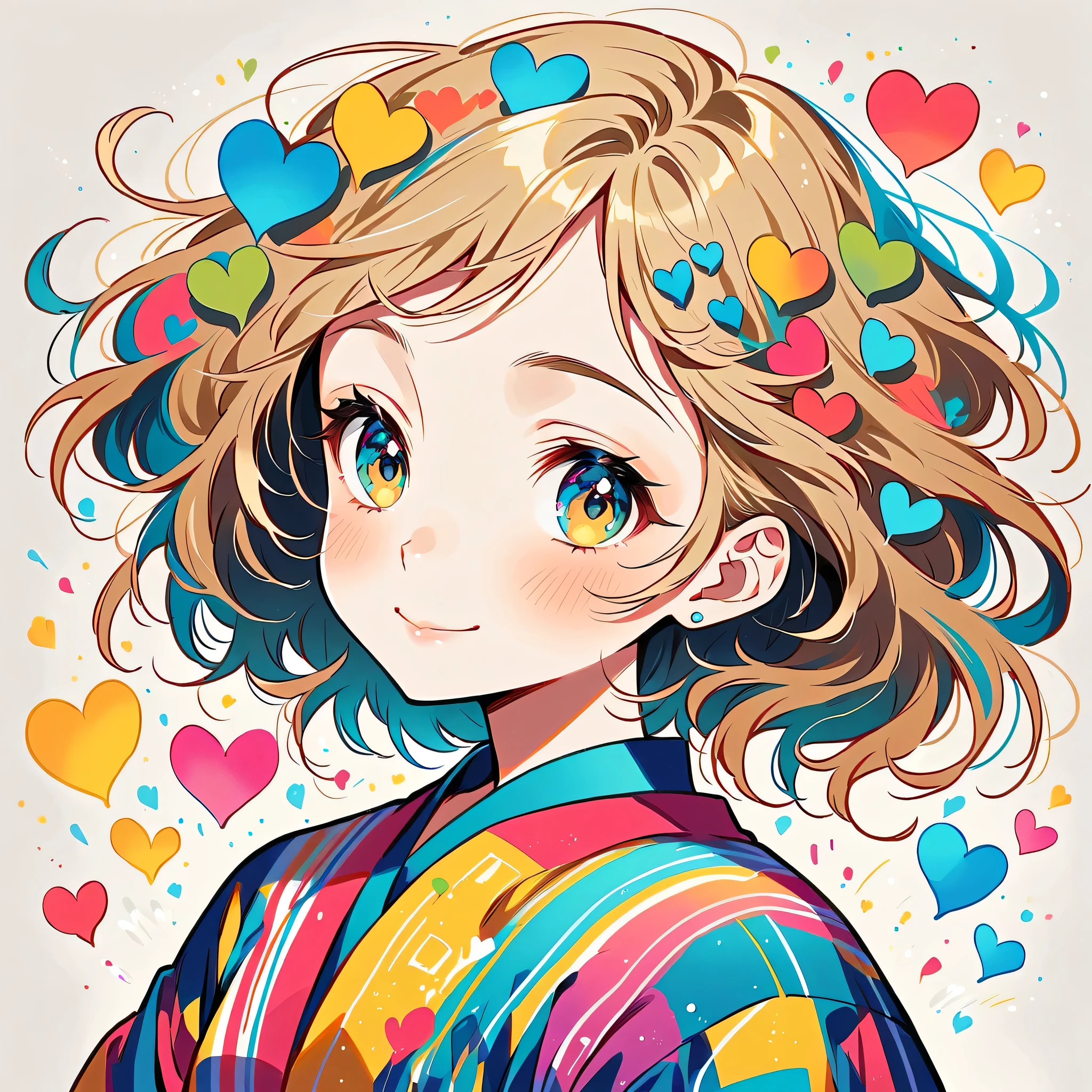 Mika Pikazo style, Simple Line Initialism，Abstract art，Urban Background, colorful hearts ,colorful hearts, (((The most beautiful girl of all time))), best smile