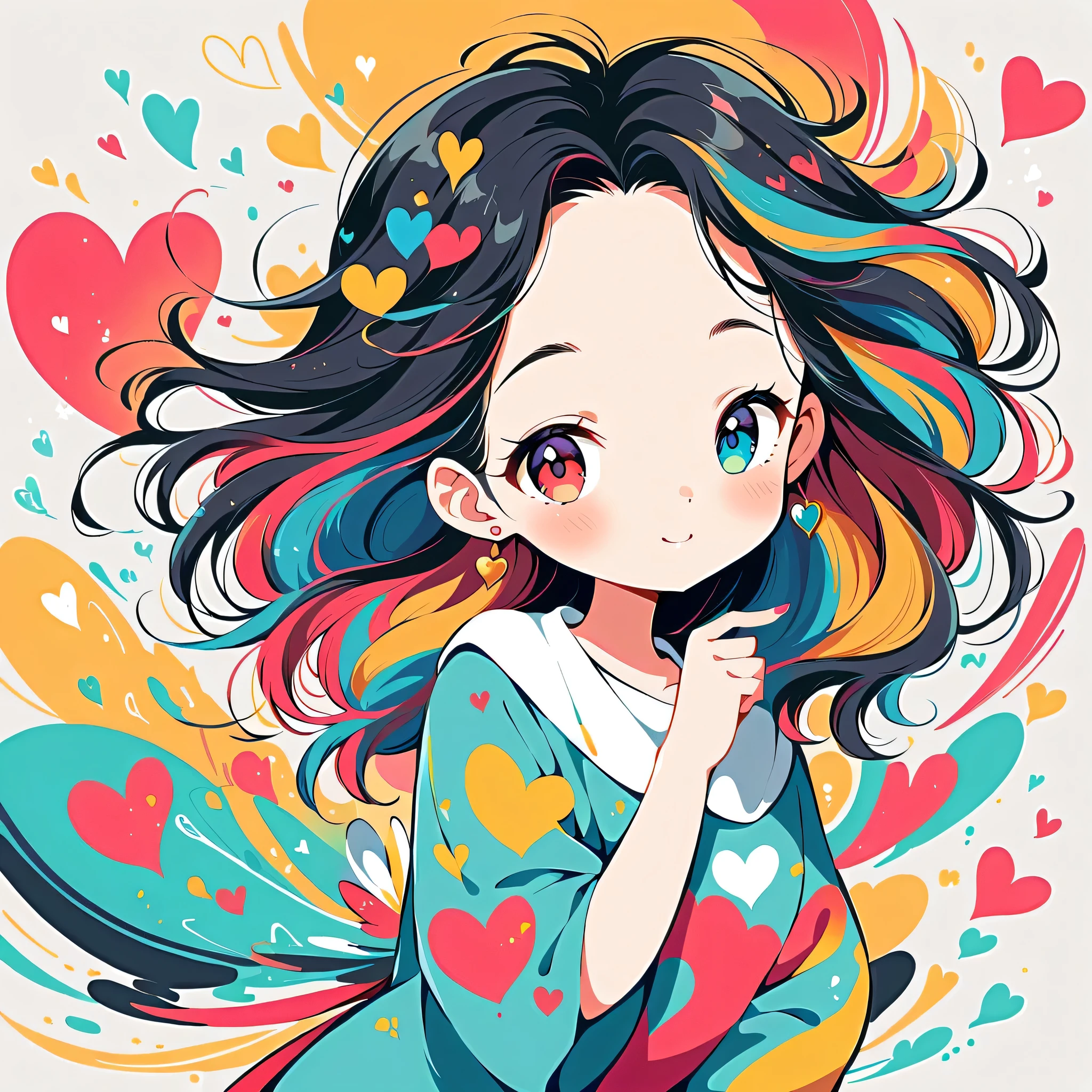 Black Star Red and White style, Simple Line Initialism,Abstract art,Urban Background, colorful hearts ,colorful hearts, (((The most beautiful girl of all time))), best smile