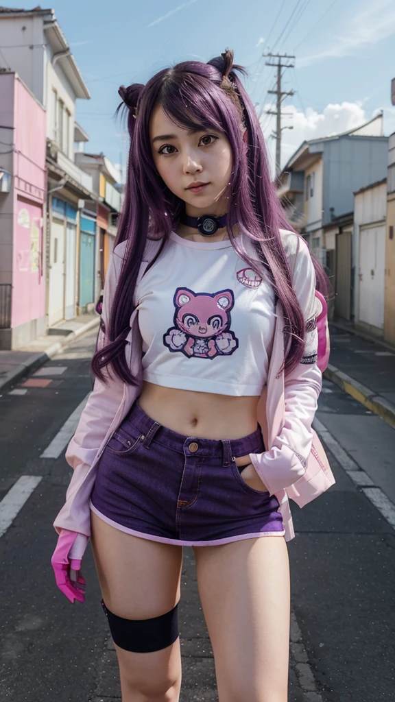 animado girl with long purple hair and pink gloves, anime manga robot!! animado Girl, Fan Art de Marin Kitagawa, (animado Girl), animado Moe Art Style, animado Style, animado Best Girl, animado !!!!!!!!!!!!!!!, Arte Cero Chan, animado Girl, Cute animado Manga Style, animado Art Style, Cute animado Girl [Supongo que no Ko], Yokoyari Mengo, Cantante ídolo, cielo azul, atardecer
